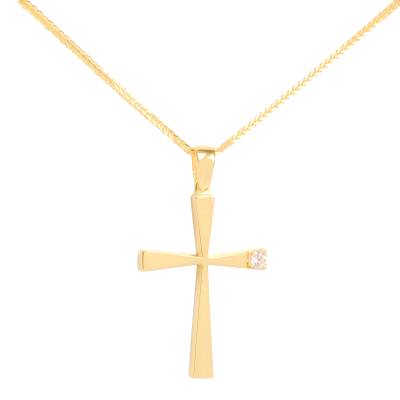 Γυναικείος Σταυρός Βάπτισης με Πέτρα Ζιργκόν 9 Καράτια