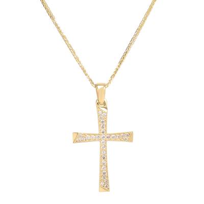 Γυναικείος Σταυρός Βάπτισης με Πέτρες Ζιργκόν 14 Καράτια