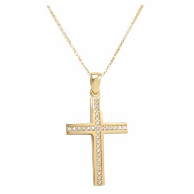 Γυναικείος Σταυρός Βάπτισης με Πέτρες Ζιργκόν 14 Καράτια