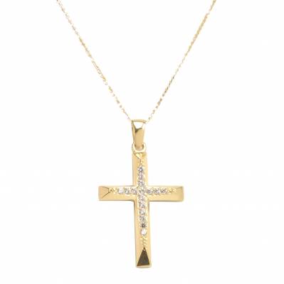 Γυναικείος Σταυρός Βάπτισης με Πέτρες Ζιργκόν 14 Καράτια