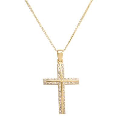 Γυναικείος Σταυρός Βάπτισης με Πέτρες Ζιργκόν 14 Καράτια