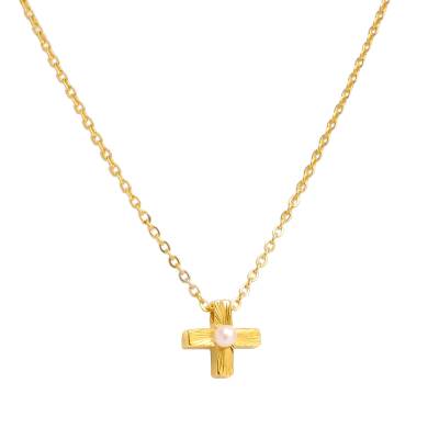 Χρυσό Κολιέ Σταυρός 14 Καρατίων με Μαργαριτάρι
