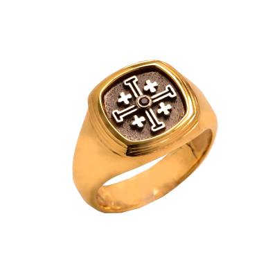 Ανδρικό Δαχτυλίδι Κίτρινο με Σταυρό 14 Καράτια