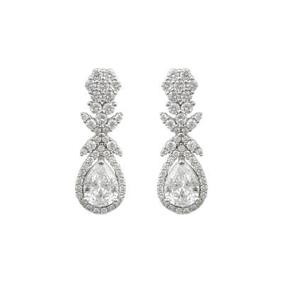 Ασημένια Σκουλαρίκια Κρεμαστά σε Ροζέτα με Πέτρες 925