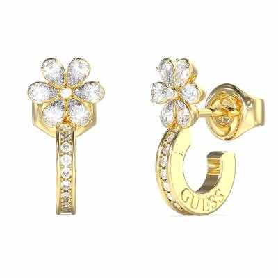 GUESS STEEL LILY JUBE05110JWYGT/U Σκουλαρίκια Χρυσά Με Λουλούδι Και Λογότυπο