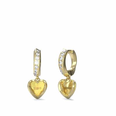 GUESS STEEL MON AMOUR JUBE04615JWYGT/U Χρυσοί Κρίκοι Με Κρεμαστές Καρδιές Με Λογότυπο