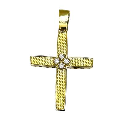 Γυναικείος Σταυρός με Λευκές Πέτρες Ζιργκόν 14 Καράτια