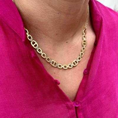 Χρυσό Κολιέ με Κρίκους και Πέτρες 14 Καράτια 5bo.442c