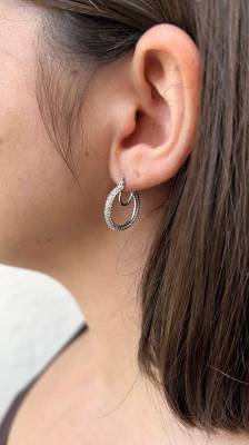 Λευκόχρυσα Σκουλαρίκια Κρίκοι με Πέτρες Ζιργκόν 14 Καράτια