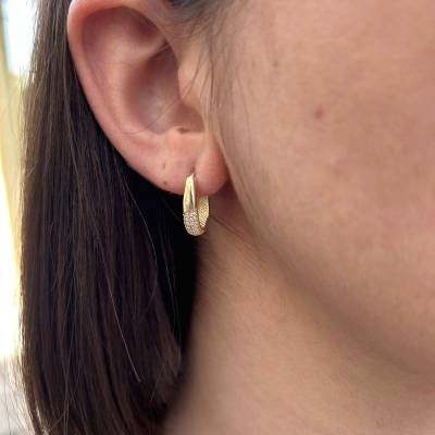 Λευκόχρυσα Σκουλαρίκια Κρίκοι με Πέτρες Ζιργκόν 14 Καράτια