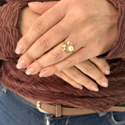 Χρυσό Δαχτυλίδι 14 Καρατίων με Μαργαριτάρι και Σμαράγδι ΧΔ1180