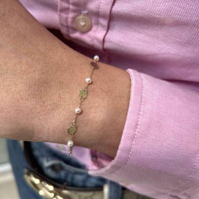 Βραχιόλι Κ9 Χρυσό με Σταυρό και Μαργαριτάρια 3pe.448b