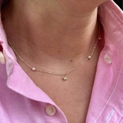 Χρυσό Κολιέ με Σταυρό και Μαργαριτάρια 9 Καρατίων