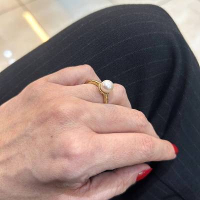 Vogue Ασημένιο Δαχτυλίδι με Μαργαριτάρι σε Χρυσό Χρώμα 20176354141