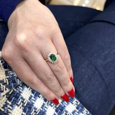 Λευκόχρυσο Δαχτυλίδι Ροζέτα με Πράσινη Πέτρα Ζιργκόν 14 Καράτια