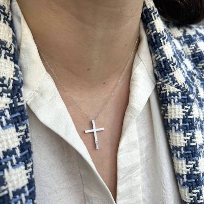 Λευκόχρυσος Γυναικείος Σταυρός με Πέτρες Ζιργκόν Ματ 14 Καράτια