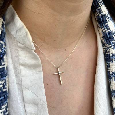 Χρυσό Κολιέ Σταυρός με Πέτρα Ζιργκόν 14 Καράτια