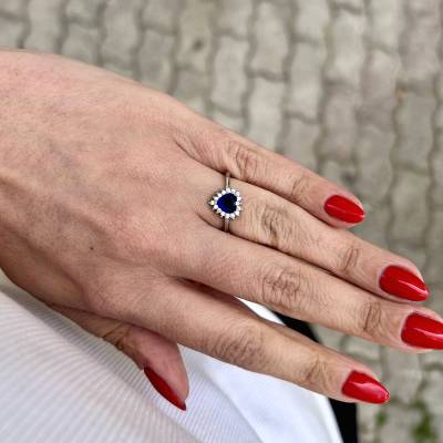 Ασημένιο Δαχτυλίδι Ροζέτα Καρδιά με Μπλε Πέτρα Ζιργκόν