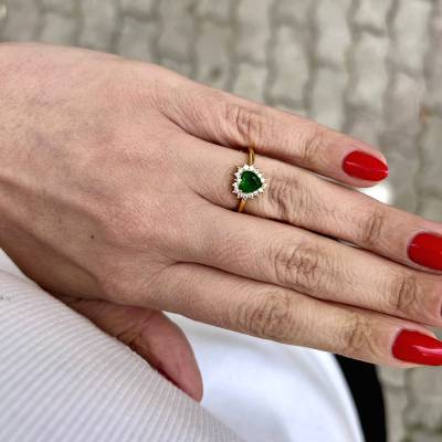 Ασημένιο Δαχτυλίδι Ροζέτα Καρδιά με Πράσινη Πέτρα Ζιργκόν