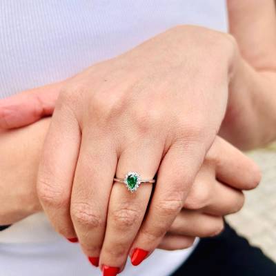 Δαχτυλίδι Λευκόχρυσο με Πράσινη/Λευκές Πέτρες Ζιργκόν 14 Καράτια