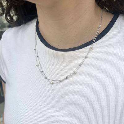 Χρυσό Κολιέ με Μπίλιες και Μαργαριτάρια 14 Καρατίων
