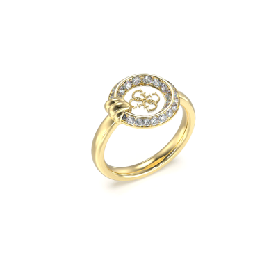 GUESS STEEL KNOT YOU JUBR04055JWYGWH56 No.56 Χρυσό Δαχτυλίδι Με Άσπρο Σχέδιο