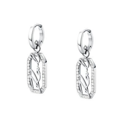 KARL LAGERFELD CRYSTALS Γυναικεία Σκουλαρίκια Ασημένια Με Λογότυπο Και Πέτρες