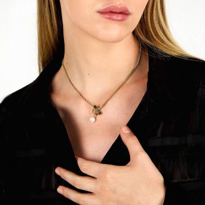 KARL LAGERFELD PEARL Γυναικεία Σκουλαρίκια Χρυσά Με Πέρλα Και Λογότυπο