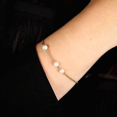 KARL LAGERFELD PEARL Γυναικείο Βραχιόλι Χρυσό Με Πέρλες