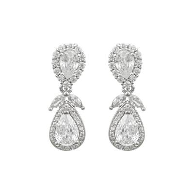 Ασημένια Σκουλαρίκια Κρεμαστά σε Ροζέτα με Πέτρες 925