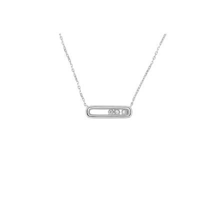 Ασημένια Κολιέ σε Σχήμα Οβάλ με Πέτρες Ζιγκόν