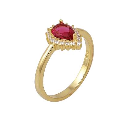 Ασημένιο Δαχτυλίδι Ροζέτα με Kόκκινη Πέτρα Ζιργκόν