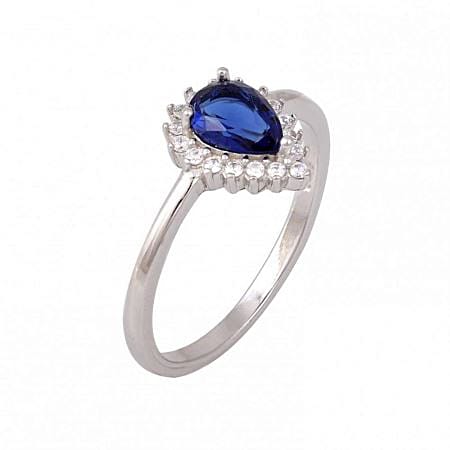 Ασημένιο Δαχτυλίδι Ροζέτα με Μπλε Πέτρα Ζιργκόν