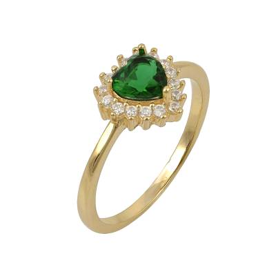 Ασημένιο Δαχτυλίδι Ροζέτα Καρδιά με Πράσινη Πέτρα Ζιργκόν