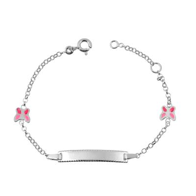 Ασημένια Παιδική Ταυτότητα με Πεταλούδες 925