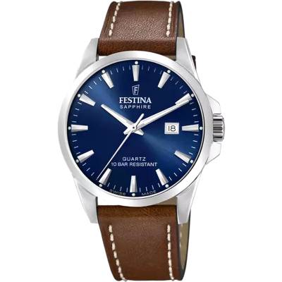 Ανδρικό Ρολόι Festina SWISS MADE με Καφέ Δερμάτινο Λουράκι F20025/3