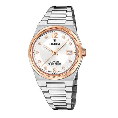 Γυναικείο Ρολόι Festina Swiss Made με Ασημί Μπρασελέ F20037/1