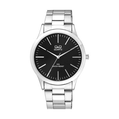 Q&Q Ρολόι με Ασημί Μπρασελέ και Μαύρο Καντράν C212J202Y