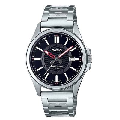 Casio με Μαύρο Κάντράν και Ασημί Μπρασελέ MTP-E700D-1EVEF