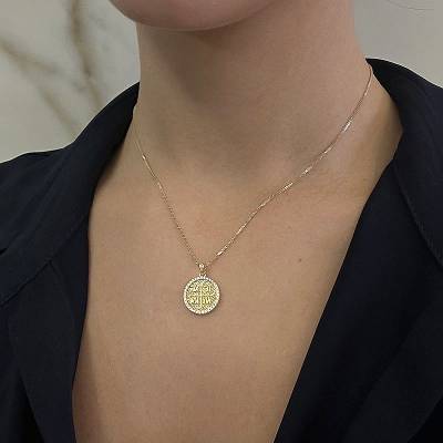 Χρυσό Φυλαχτό Στρόγγυλο με Πέτρες Ζιργκόν 9Κ