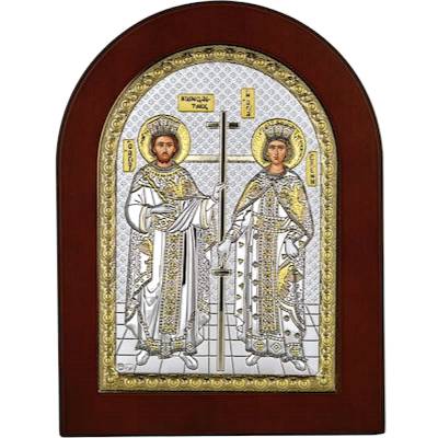 Prince Silvero Εικόνα Άγιος Κωνσταντίνος και Ελένη Ασημένια 15x21cm
