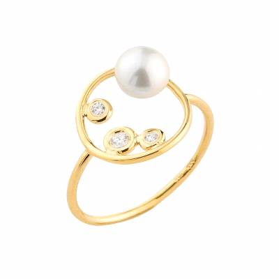 Χρυσό Δαχτυλίδι 14 Καρατίων με Μαργαριτάρι και Διαμάντια  ΧΔ1178