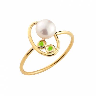 Χρυσό Δαχτυλίδι 14 Καρατίων με Μαργαριτάρι και Σμαράγδι ΧΔ1180